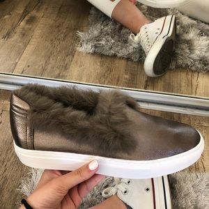 Rachel Zoe Rabbit Fur Leather Slip-On Sneaker